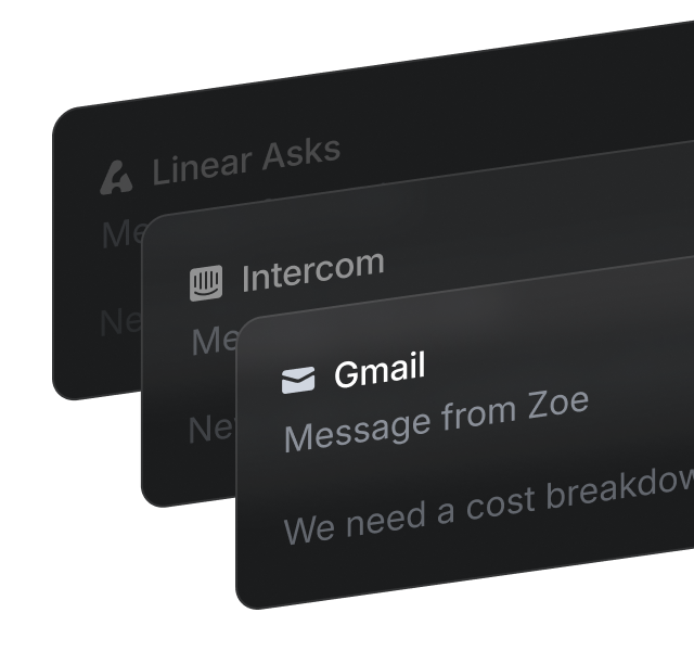 3 request notifications from FikaTrade Asks, Intercom, and Email integrations.